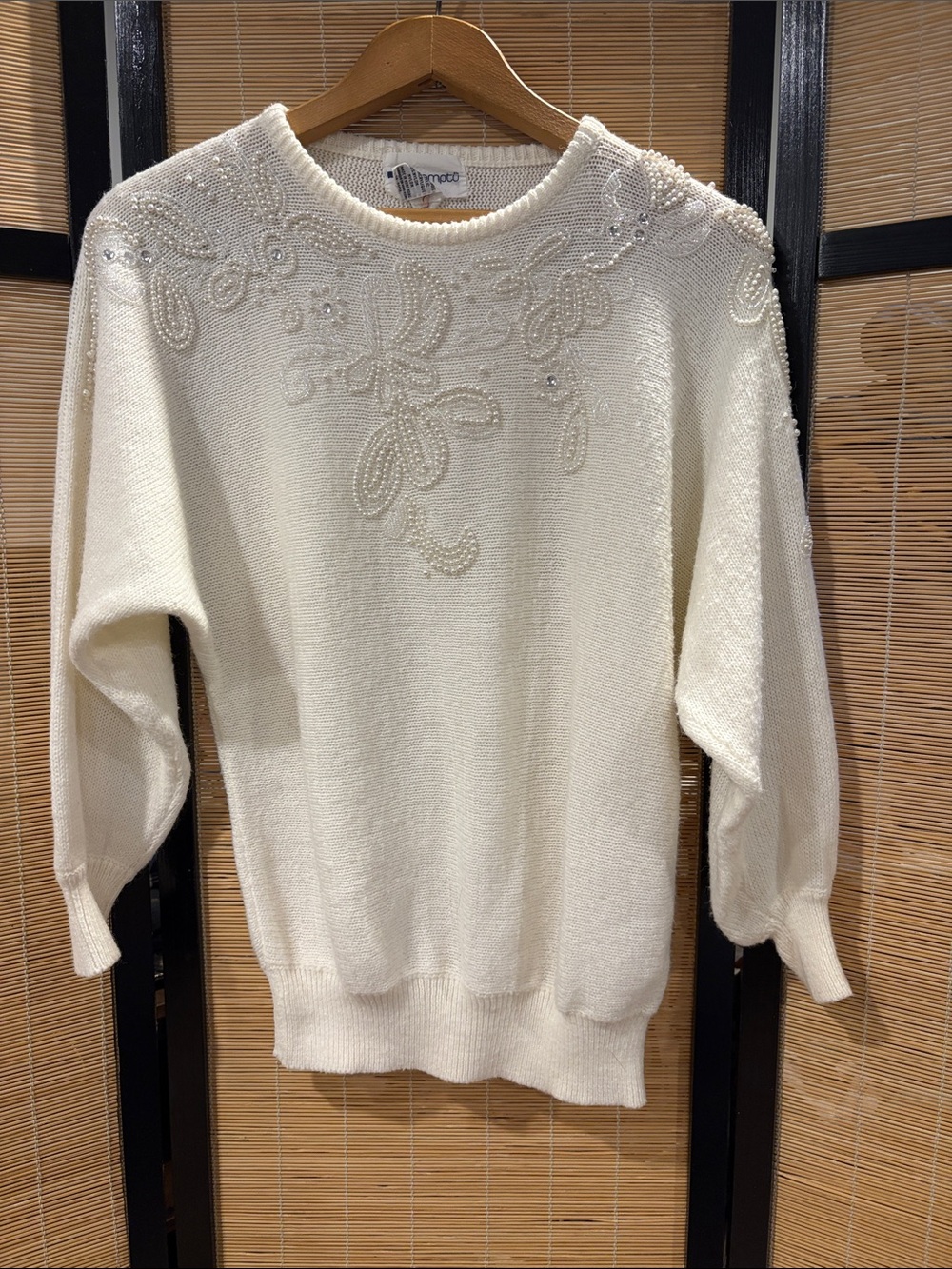 Vintage Ivory Beaded Floral Crewneck Sweater
